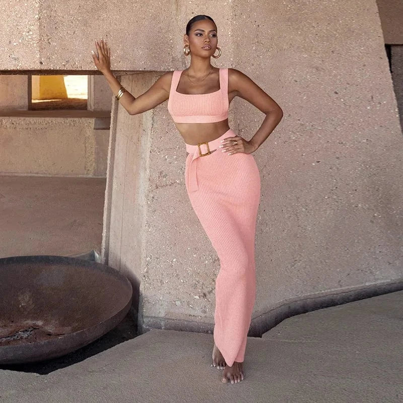 Long skirt casual two-piece set sexy bag buttocks slimming suspender top belt temperament half skirt set