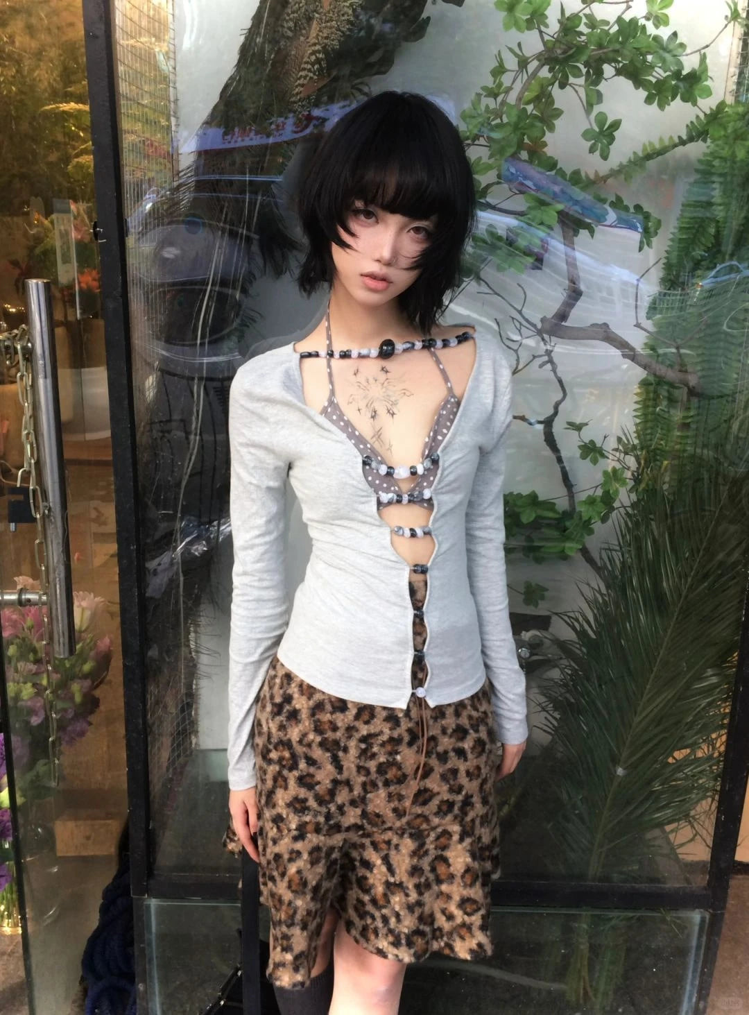Karrram Japanese Y2k Hollow Out T-shirt 2000s Aesthetics Long Sleeve Beaded Tops Vintage Harajuku Sexy Streetwear American Retro