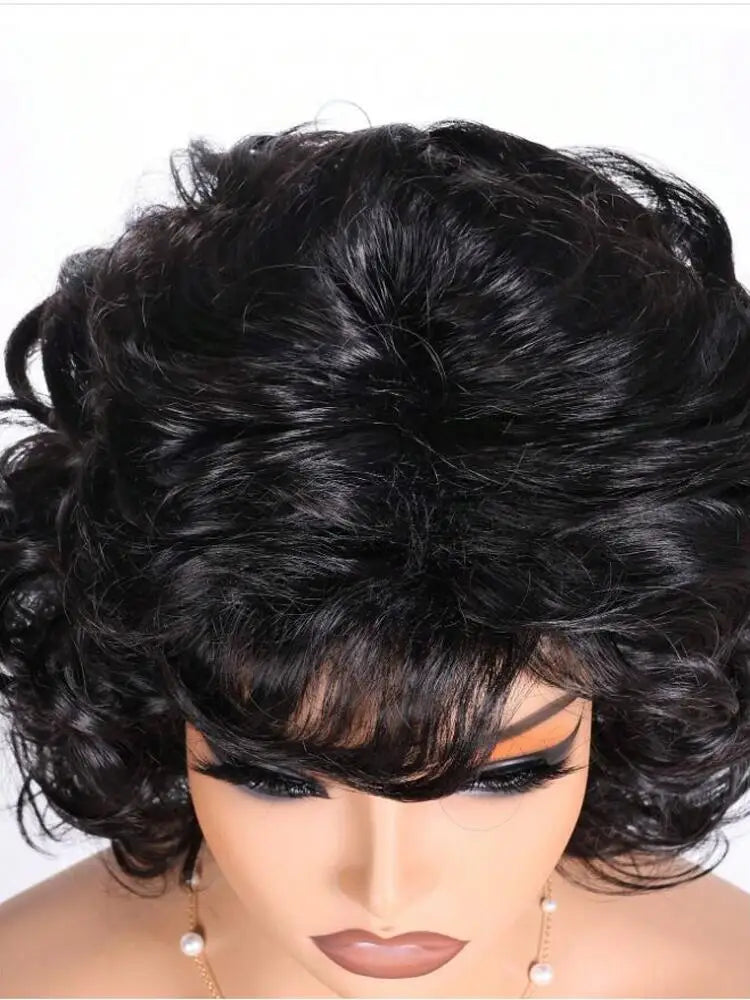 Natural Fluffy Curly Synthetic Wig With Side Edges 12 Inches For Women