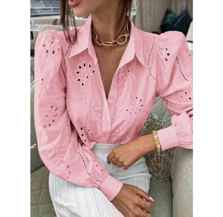 Sexy Pink Women Tops Single Breasted Solid Color Long Sleeved Collar Cardigan Shirt for Female Streetwear 2024 Autumn/Winter New
