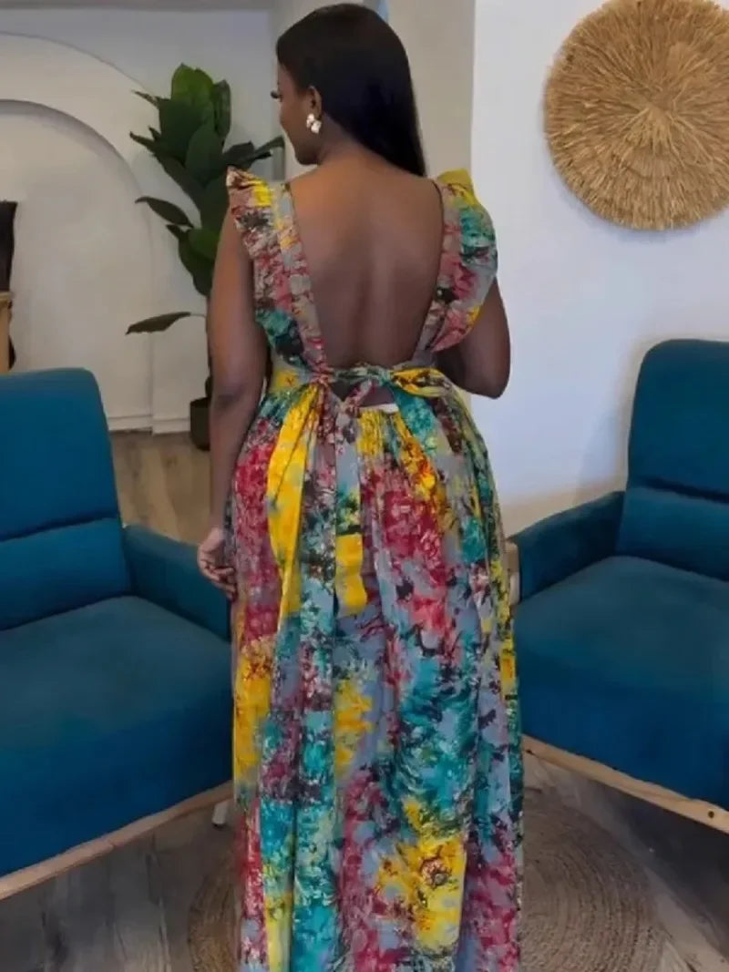African Dresses For Women 2025 New African Clothes Dashiki Spaghetti Strap Ankara Bazin Traditional Robe Africa Long Dress