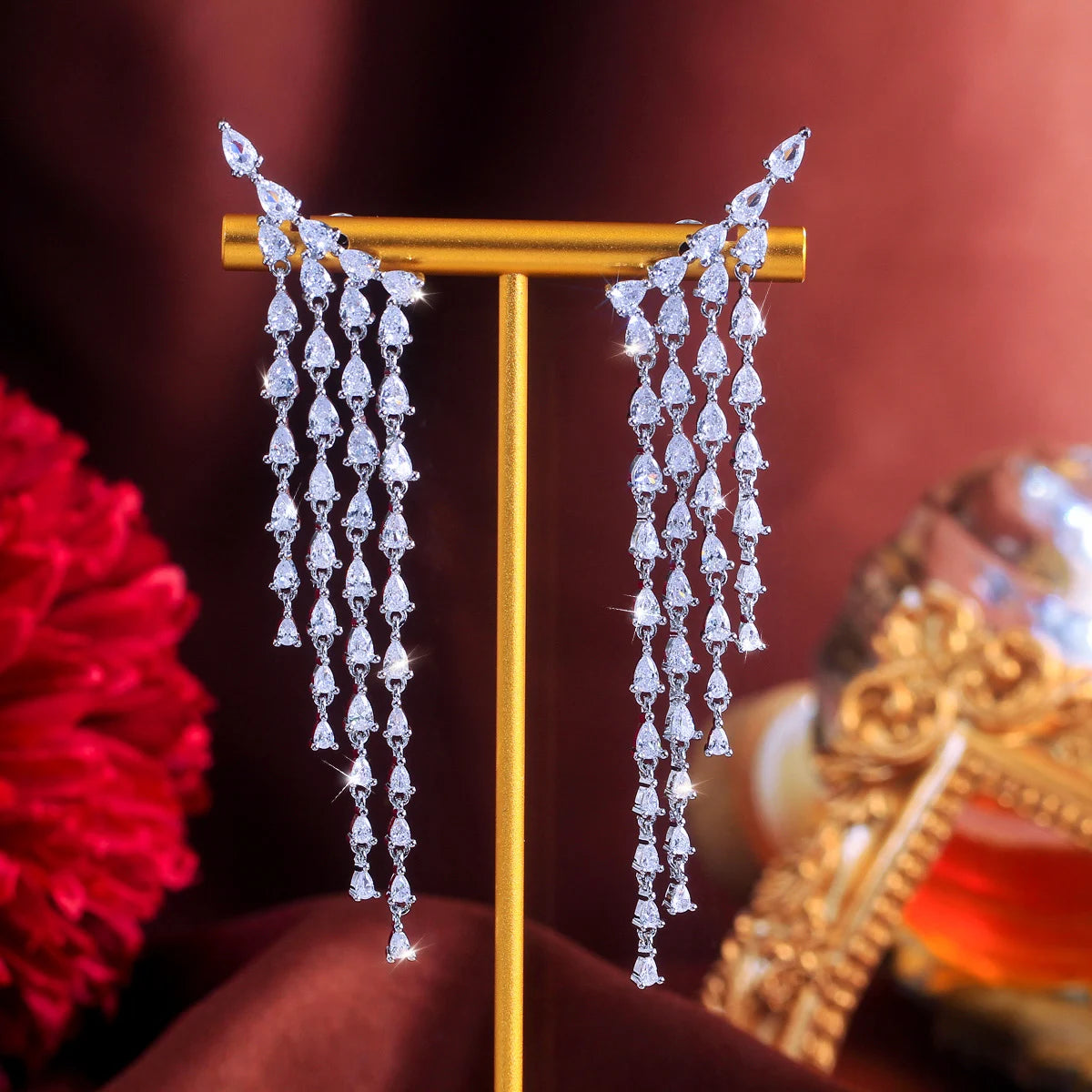 Long Cubic Zirconia Drop Earrings