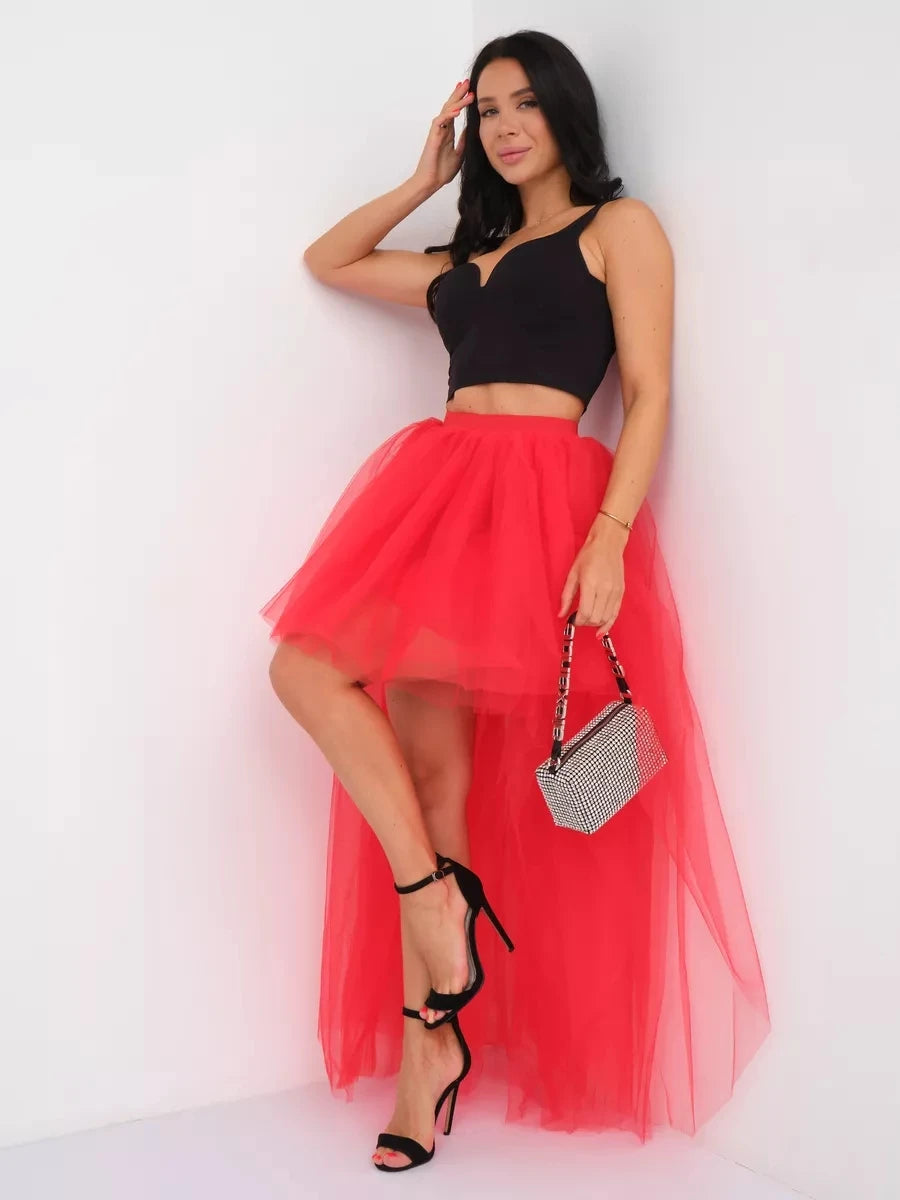 MisShow Hi-Lo Tulle Petticoat Women's Long Four Layer Puffy Skirt Fuchsia Tutu Skirts Adult Junpon Goth For Party Cocktail