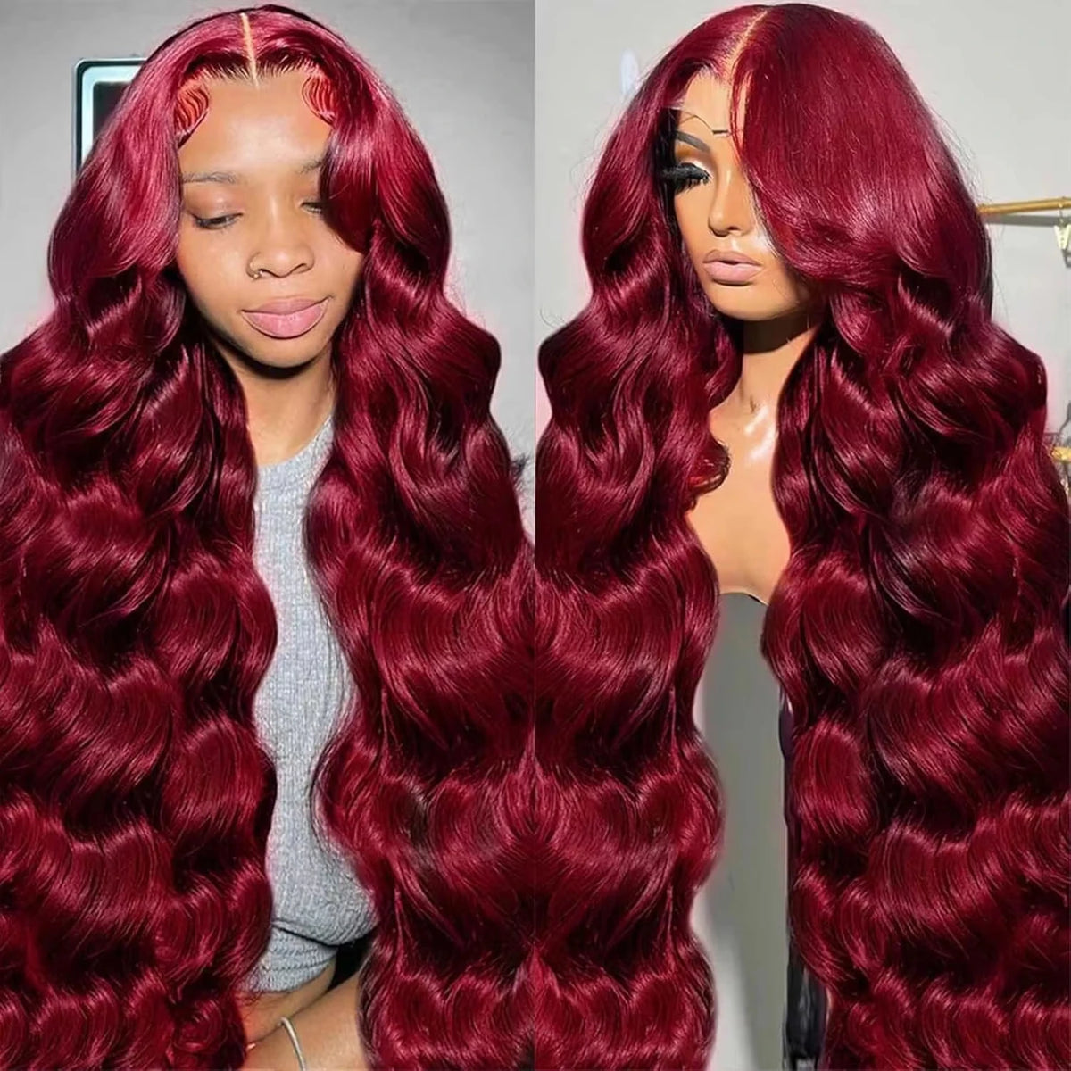 Elegant Burgundy Lace Front Human Hair Wig For Women