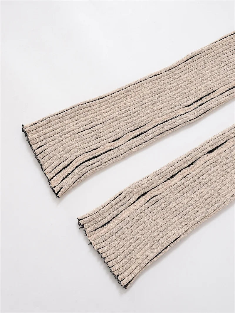 Joskaa 2025 Women's Striped Knit Two Piece Set Casual O-Neck Sleeveless Sweater Vest and Flared Pants Matched Vintage Streetwear