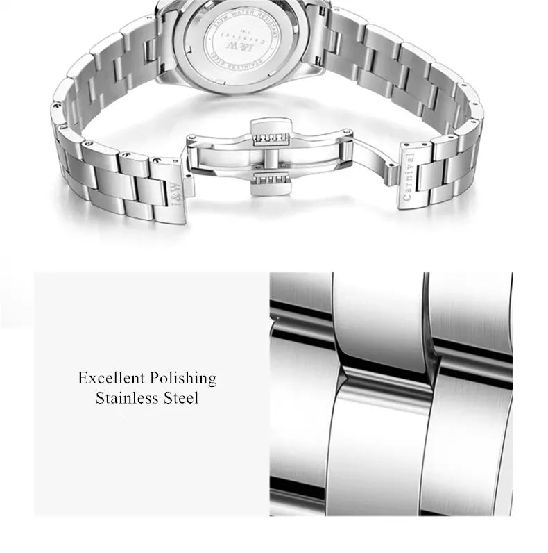 CARNIVAL Woman Fashion Quartz Wristwatches Ladies Brand Luxury Rose Gold Silver Watches Waterproof for Women Relojes De Mujer