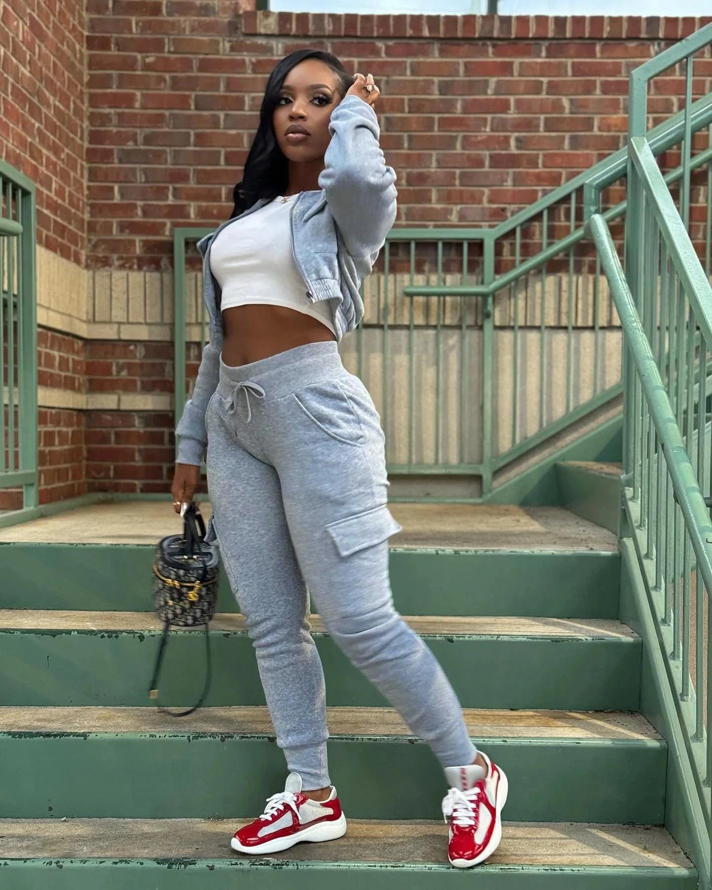 Winter Autumn Cargo Pants Outfit Set Sexy Women Two Pieces Elegant Club Matching Set Lady Casual Tracksuit