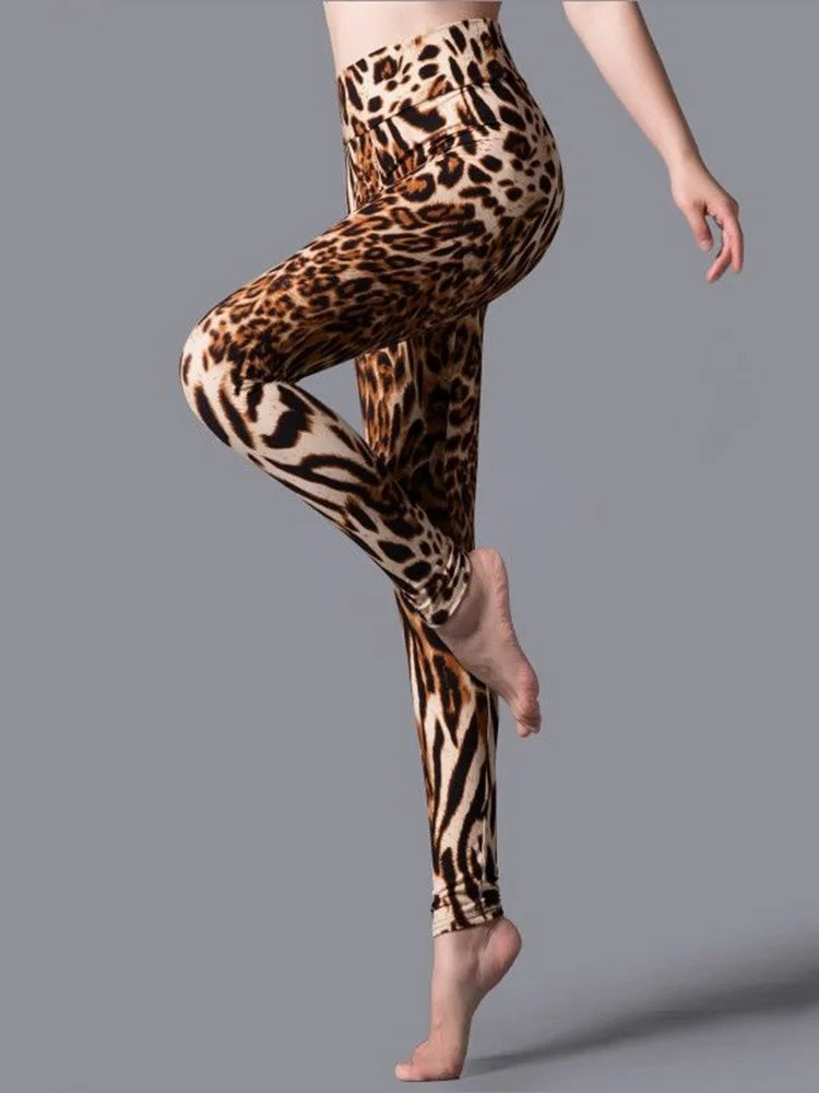 CUHAKCI High Waist Leggings Sportwear Workout Women Jeggings Elastic Pants Leopard Summer Printed Stripe Sexy Fitness Leggins