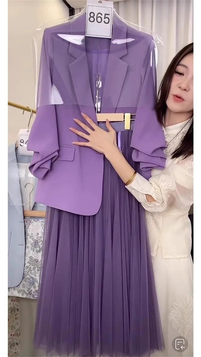 Female half Skirt Two Pieces Suit 2024 Spring Women Korean Dramas To Reduce Age Westernization Fashion Luxury Purple Suit Jacket