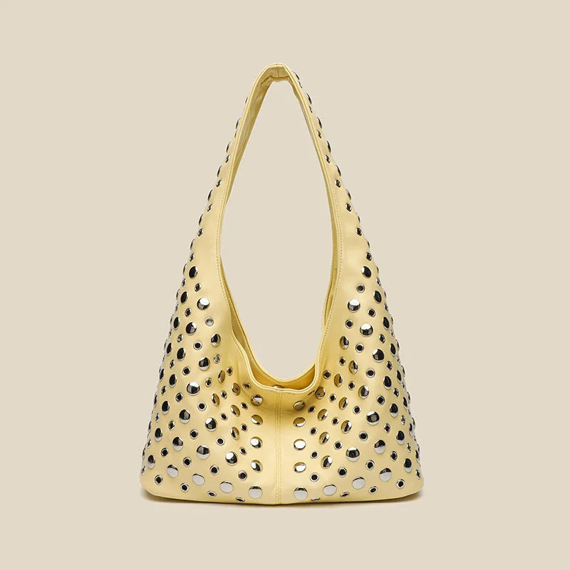 New Rivet Series Bucket Bag Motorcycle Texture Trendy Handbag Tortoise Shell Sequins Versatile Simple Fashion Soft Bag Lady Bag