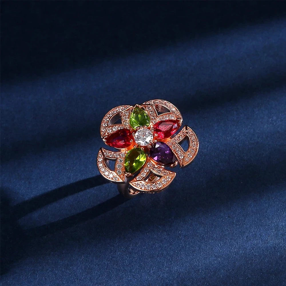 A generation factory sells Caibao zircon suit circular petal necklace ring women's sexy suit jewelry