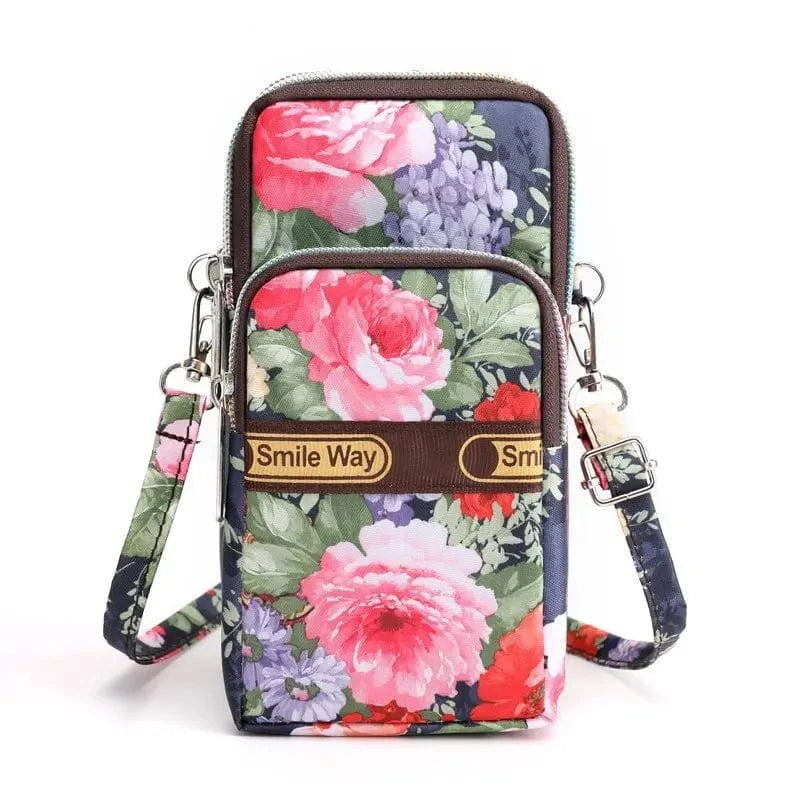 A New Fashion Nylon Printed Mobile Phone Bag Trend Multifunctional Small Square Bag Change Multi Compartment Canvas Sling Card Bag