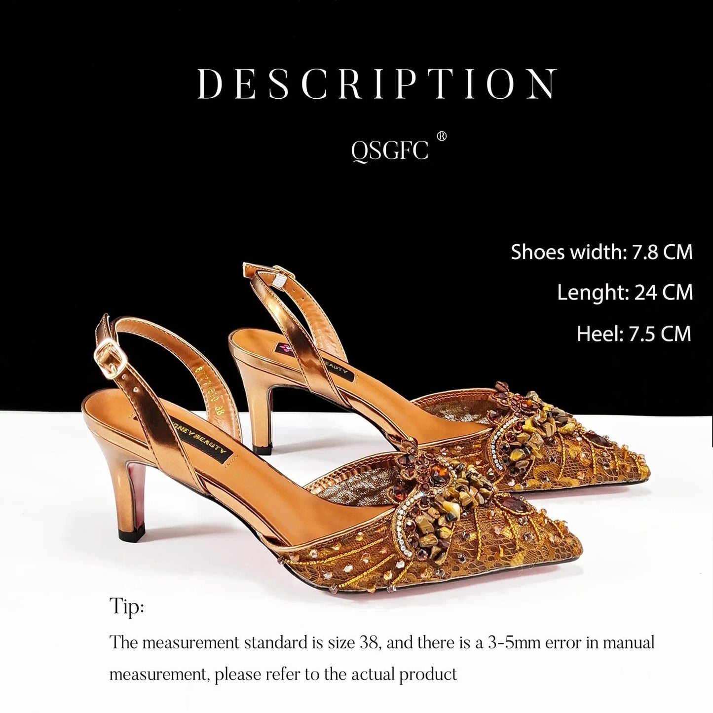 A PAIR SHOES COFFEE / 37 / CHINA QSGFC Italian Design Rhinestones and Coral Stones Ladies Party Shoes High Heels Pointed Toe Coffee Color Women's Shoes