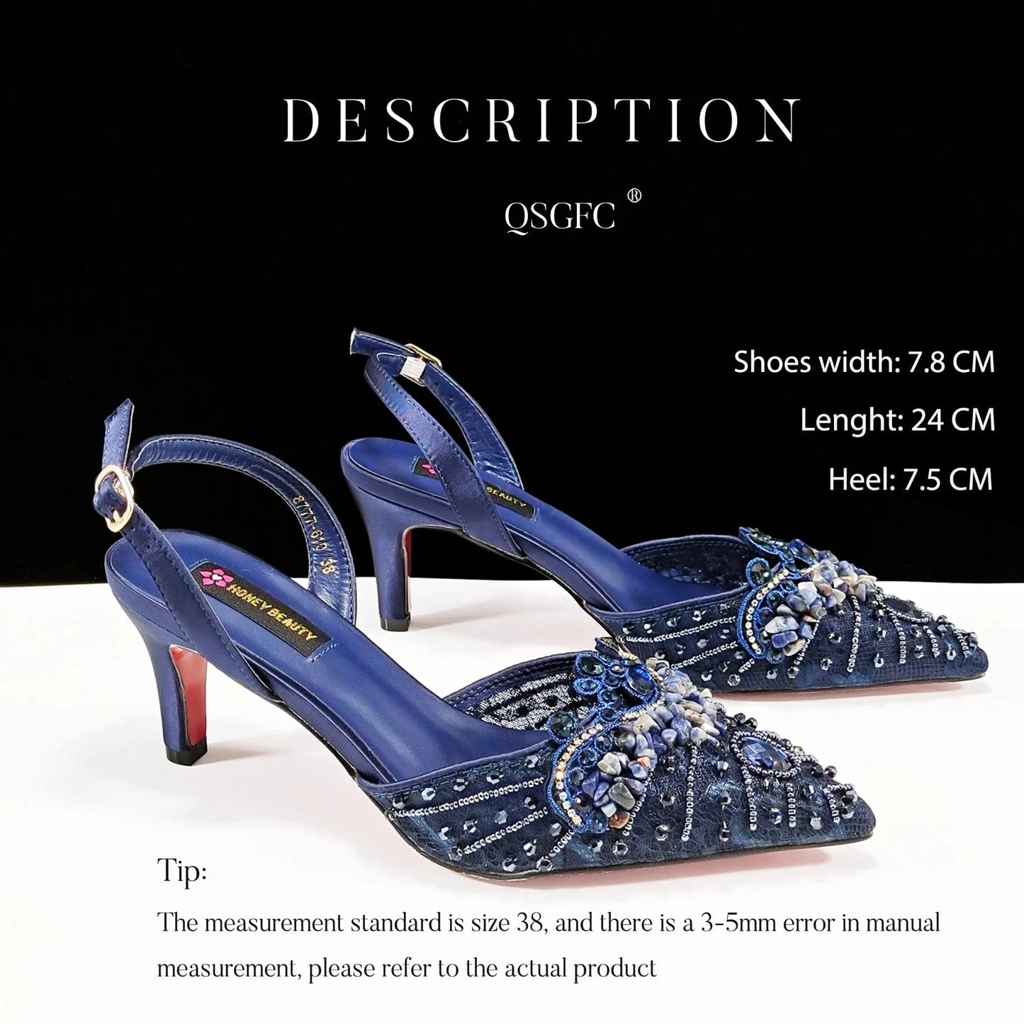 A PAIR SHOES D.BLUE / 42 / CHINA QSGFC Italian Design Rhinestones and Coral Stones Ladies Party Shoes High Heels Pointed Toe Coffee Color Women's Shoes