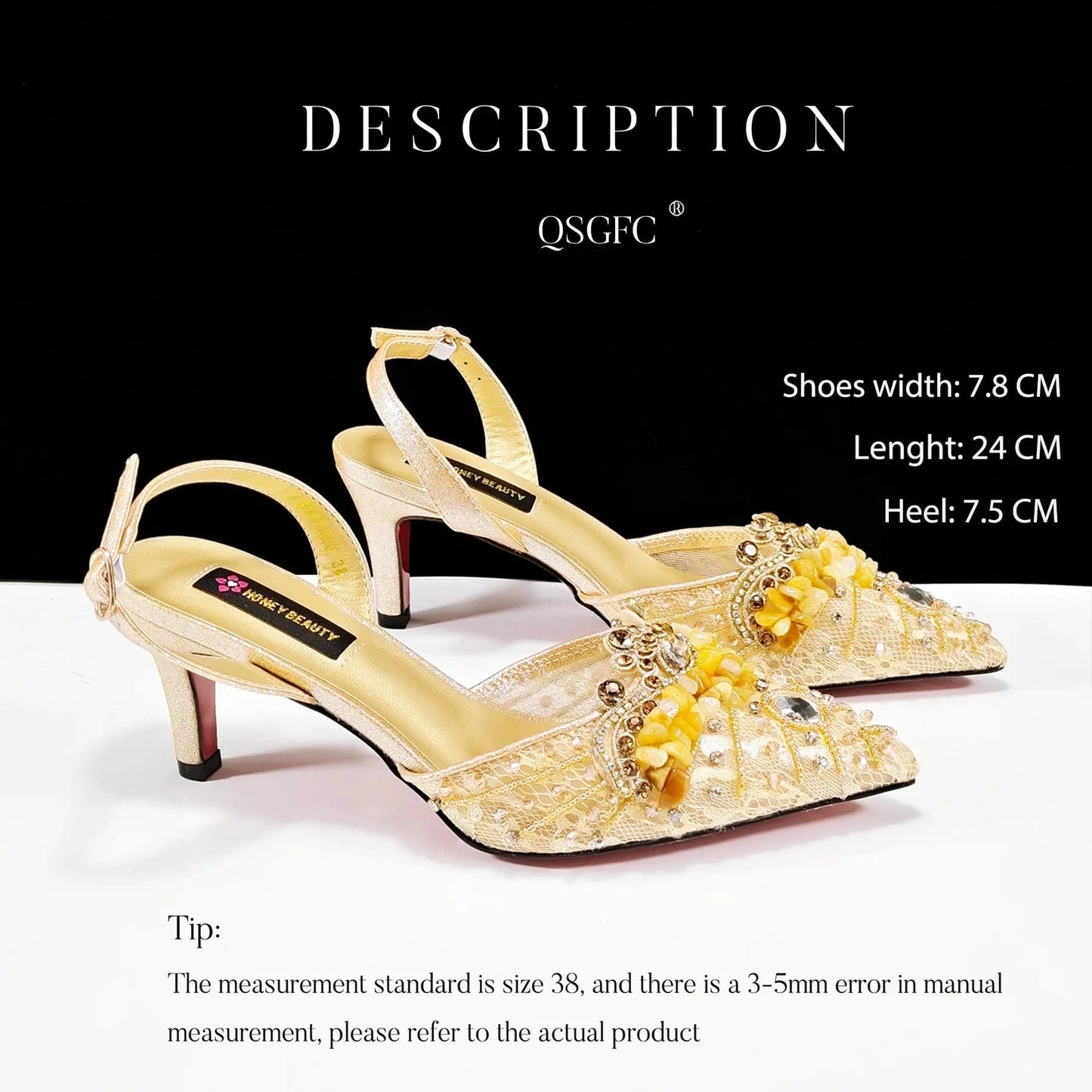 A PAIR SHOES GOLD / 37 / CHINA QSGFC Italian Design Rhinestones and Coral Stones Ladies Party Shoes High Heels Pointed Toe Coffee Color Women's Shoes