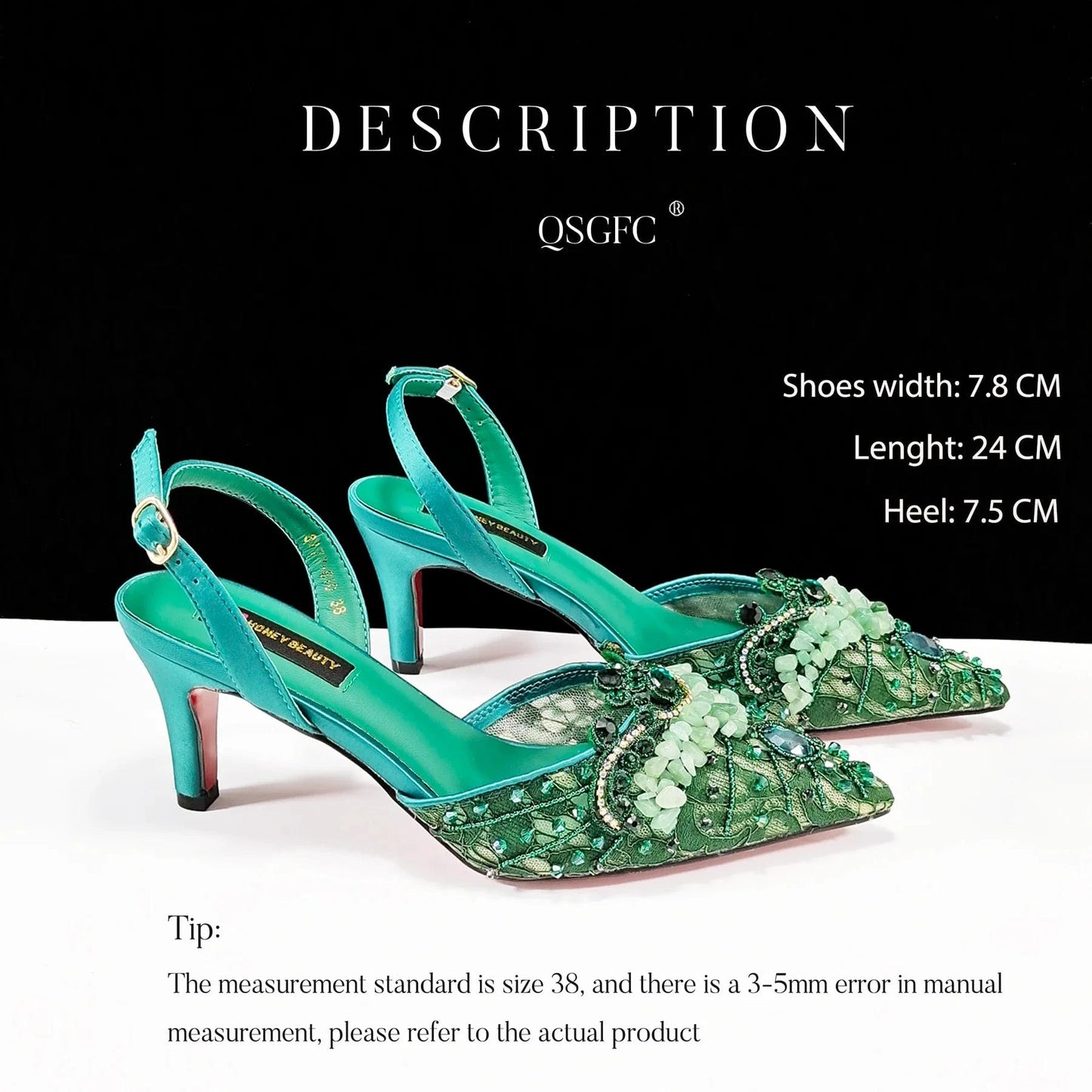 A PAIR SHOES GREEN / 37 / CHINA QSGFC Italian Design Rhinestones and Coral Stones Ladies Party Shoes High Heels Pointed Toe Coffee Color Women's Shoes