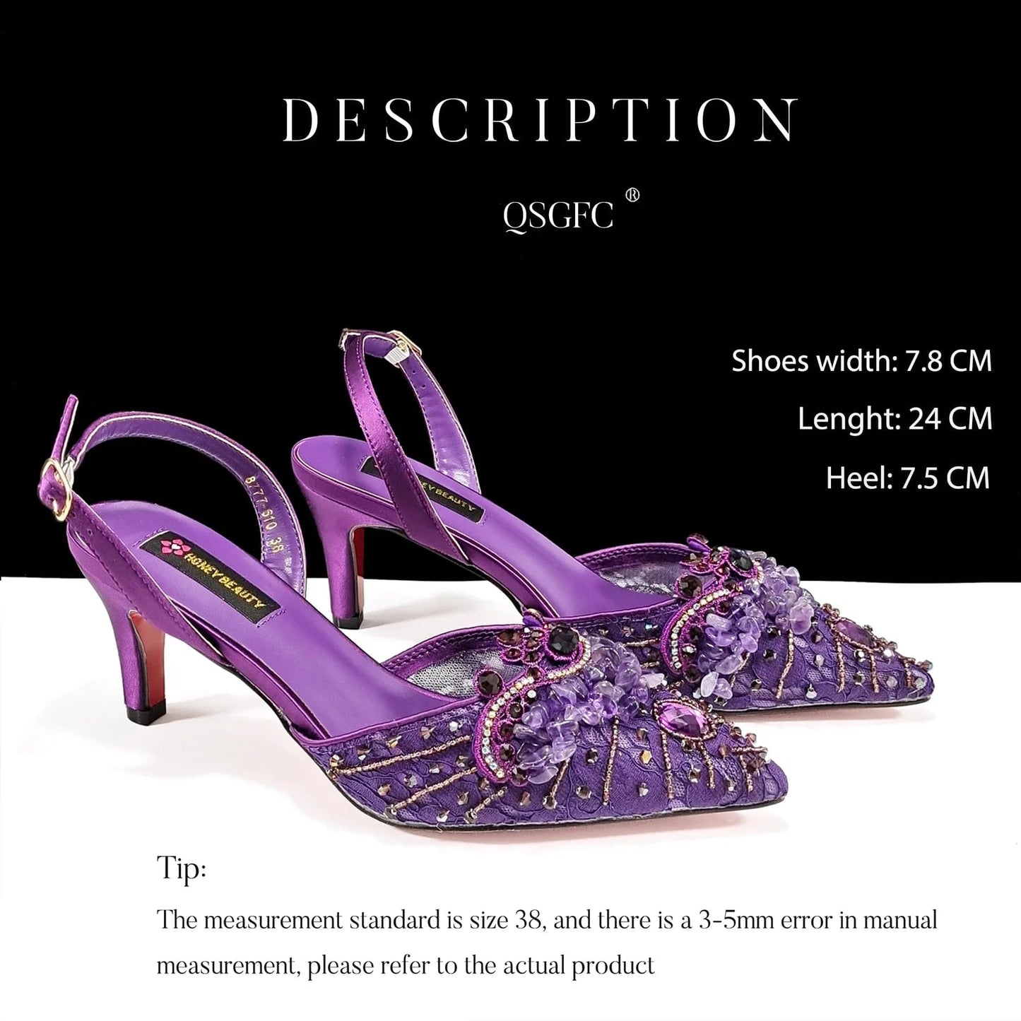 A PAIR SHOES PURPLE / 37 / CHINA QSGFC Italian Design Rhinestones and Coral Stones Ladies Party Shoes High Heels Pointed Toe Coffee Color Women's Shoes
