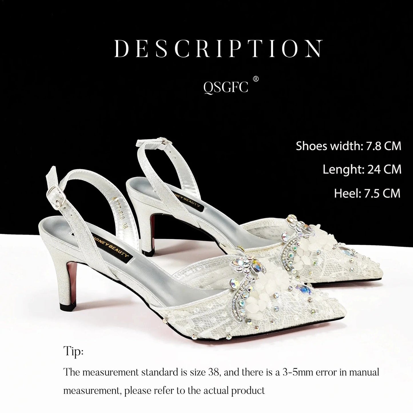 A PAIR SHOES SILVER / 38 / CHINA QSGFC Italian Design Rhinestones and Coral Stones Ladies Party Shoes High Heels Pointed Toe Coffee Color Women's Shoes