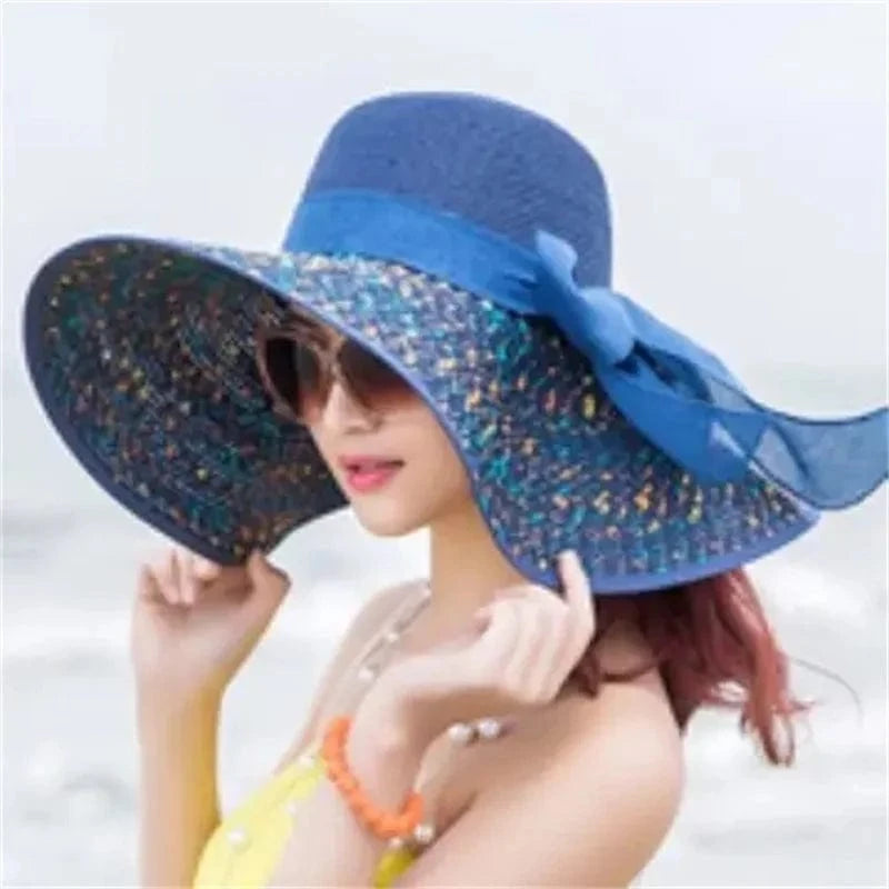 A1 / 58cm Hat Big-brimmed Cool Hat Women's Summer Sun Visor Sun-Proof Foldable Straw Hat UV-Proof Beach Sun Hat Summer Face Covering