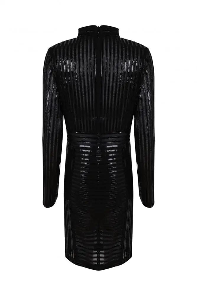 A2526 Bodycon Dress Sexy  Ropa Al Por Mayor Leather See Throught Splice Runway Mini Dress 2024