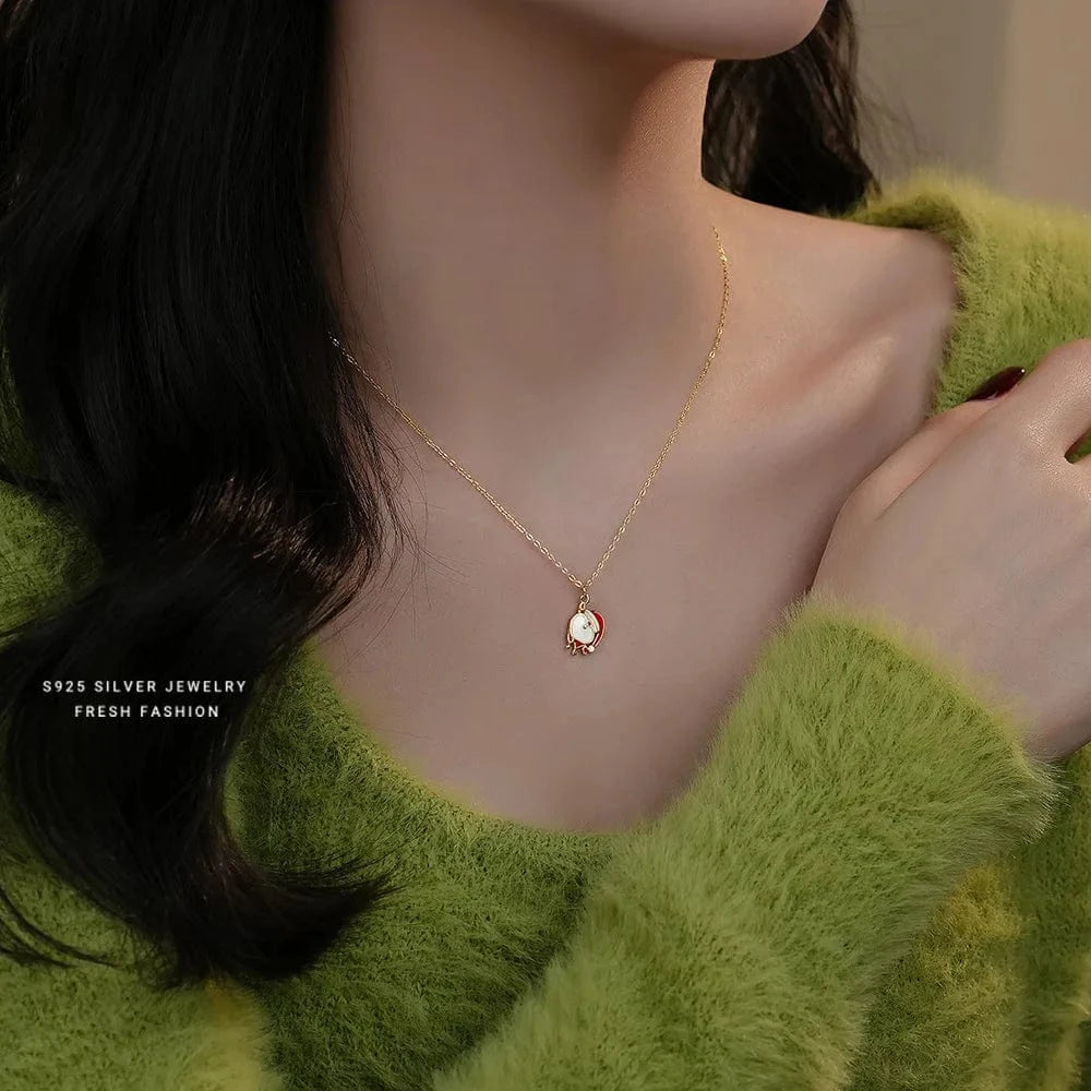 A3240 gold fashion pendant necklaces 925 sterling silver Christmas necklace Santa Claus oil drop gold plated necklace for girls women