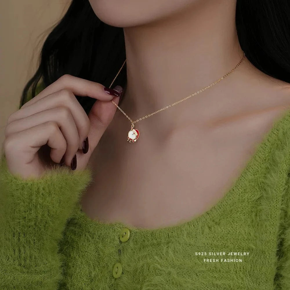 A3240 gold fashion pendant necklaces 925 sterling silver Christmas necklace Santa Claus oil drop gold plated necklace for girls women