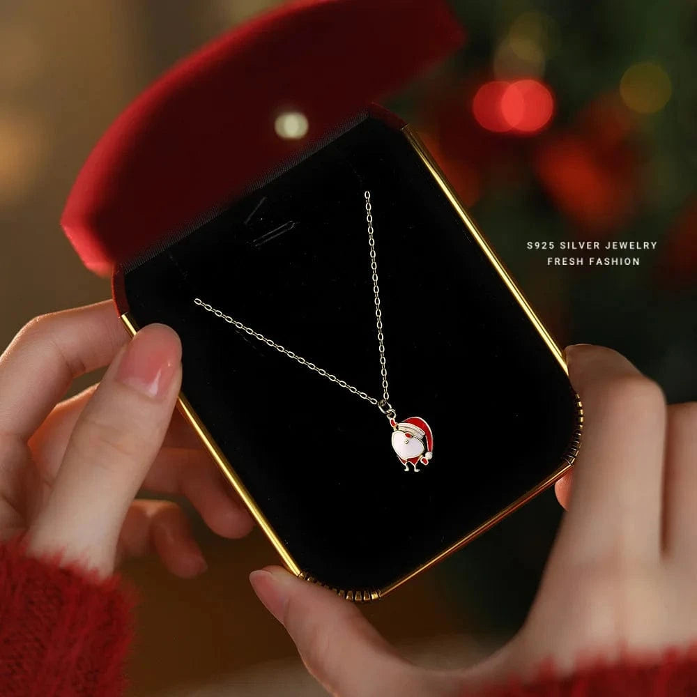 A3240 gold fashion pendant necklaces 925 sterling silver Christmas necklace Santa Claus oil drop gold plated necklace for girls women