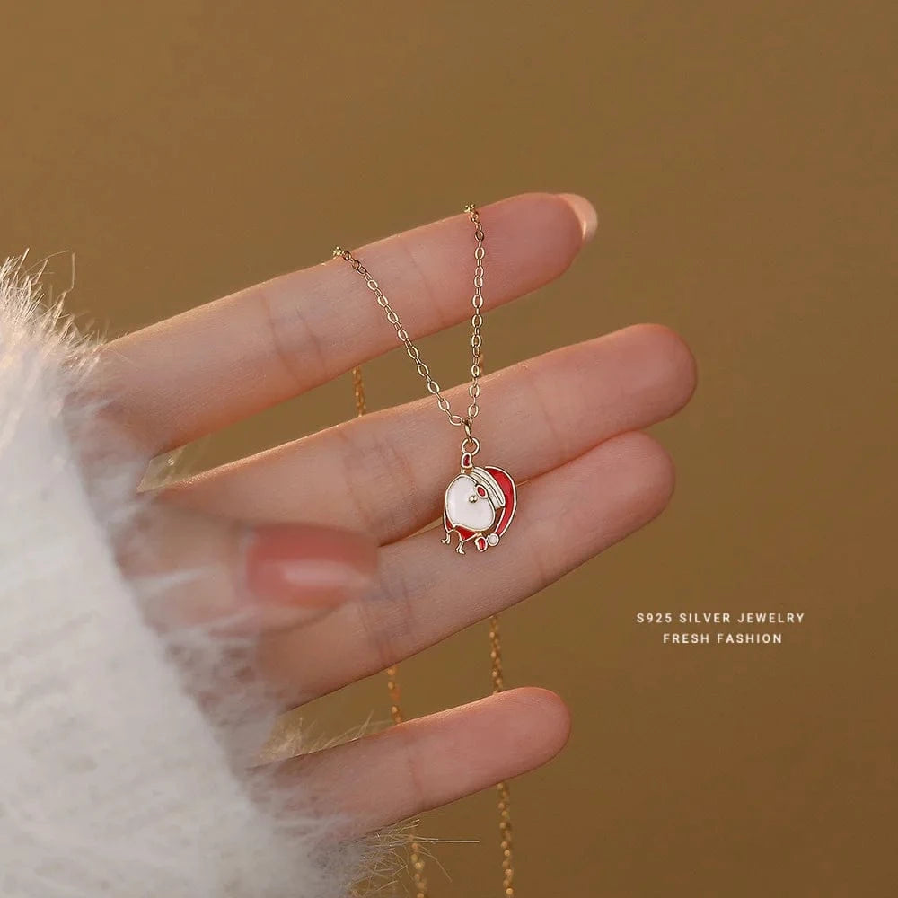 A3240 gold fashion pendant necklaces 925 sterling silver Christmas necklace Santa Claus oil drop gold plated necklace for girls women