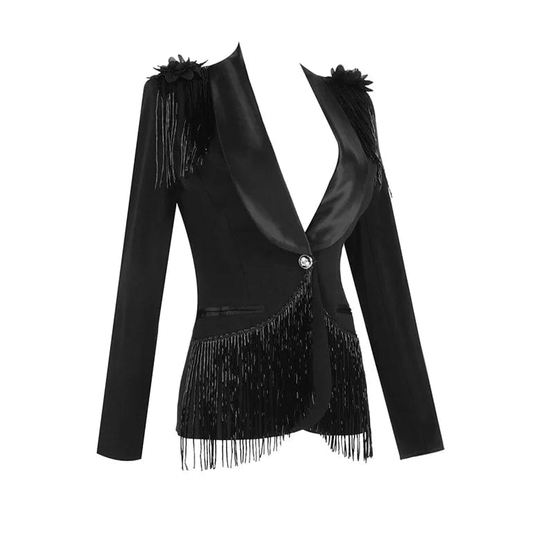 A3449 Heavy Industry New Arrived Beaded Tassel Women Elegant Short Top Black Fashion Coat 2024