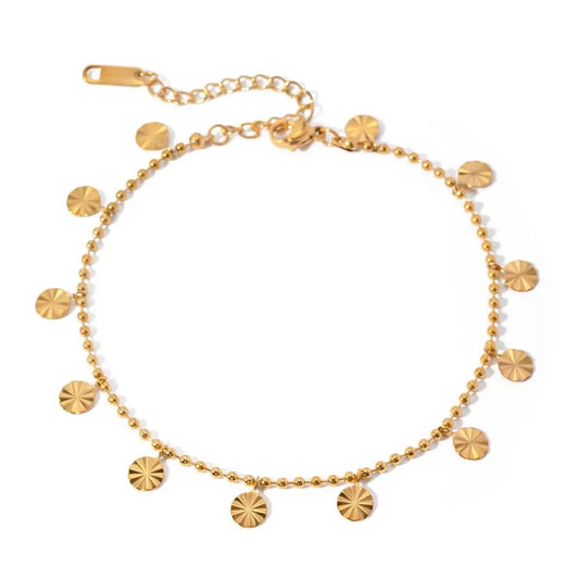 A353 18K Gold Plated Stainless Steel Foot Jewelry For Women Bead Chain Petal Disc Pendant Anklet