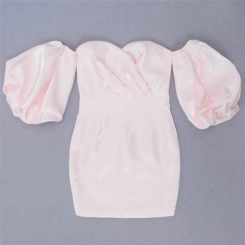 A3985 summer dresses 2024 pink Off-shoulder backless puff sleeve satin mini dress female clothing