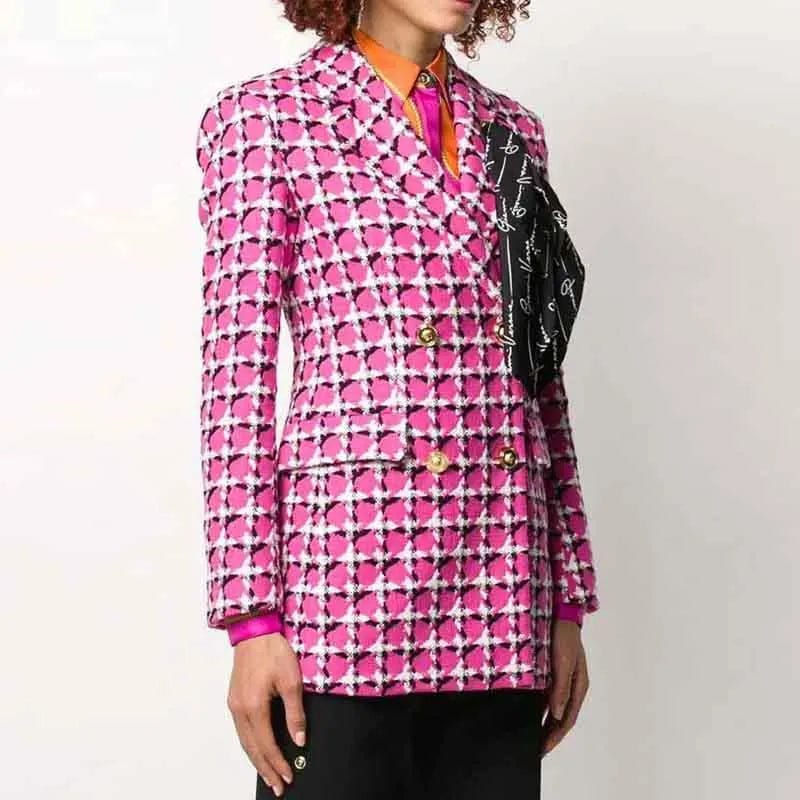 A4154 2024 New Arrivals Fuchsia Silk Scarf Decoration Plaid Wool Winter Jacket Women