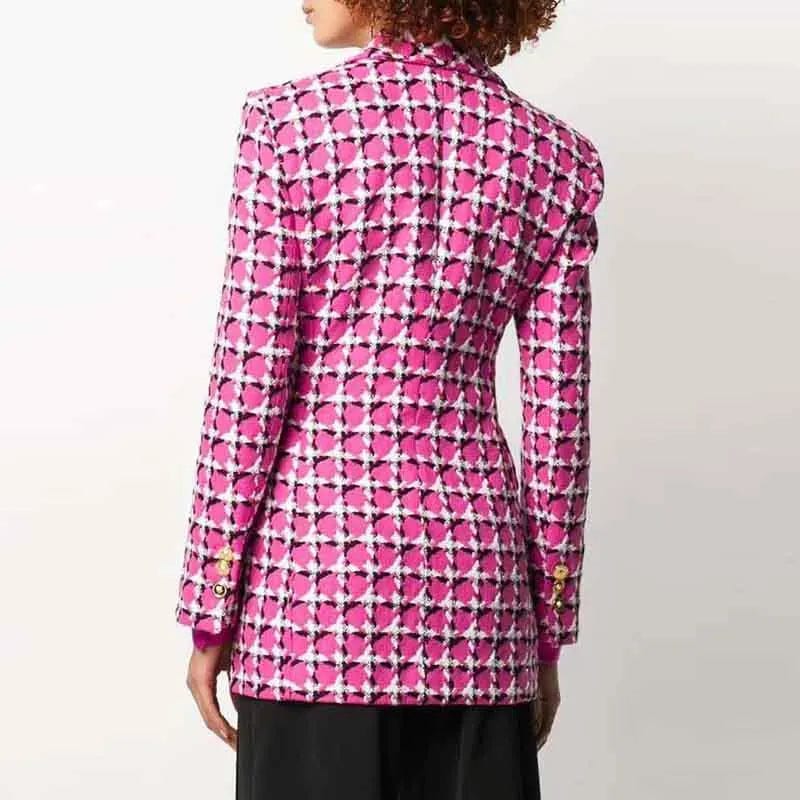 A4154 2024 New Arrivals Fuchsia Silk Scarf Decoration Plaid Wool Winter Jacket Women
