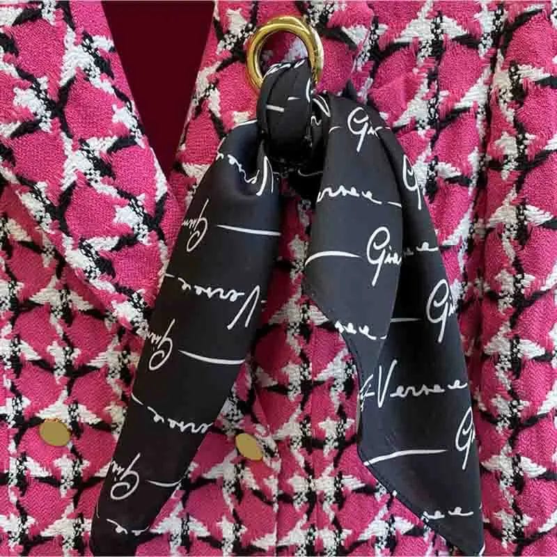 A4154 2024 New Arrivals Fuchsia Silk Scarf Decoration Plaid Wool Winter Jacket Women