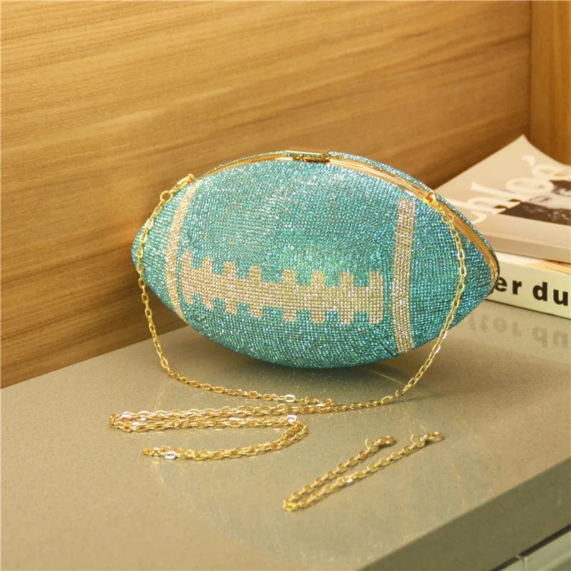 A4249 New Arrivals 2024 Women Diamonds Rugby Clutch Ball Bag Mini American Football Purse
