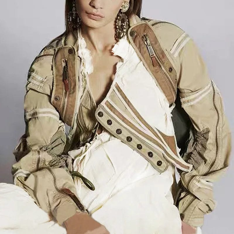 A4306 2024 Trendy Irregular Splicing Vintage Fall Jackets Women