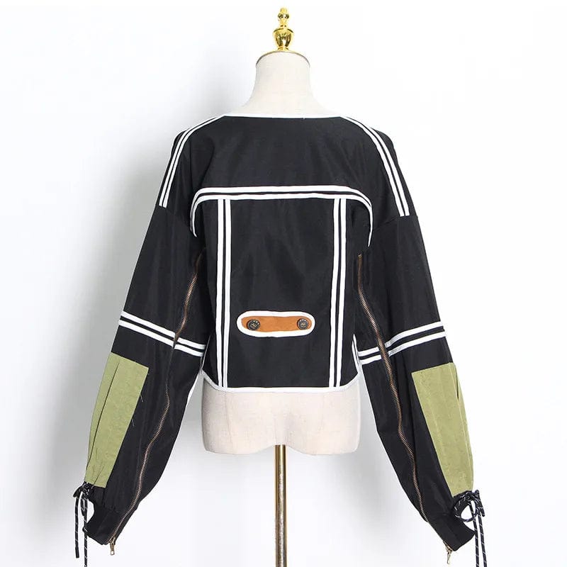 A4306 2024 Trendy Irregular Splicing Vintage Fall Jackets Women