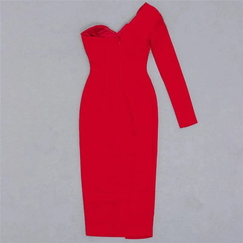 A4659 2024 New Arrivals Red One Shoulder Slit Dresses Women Lady Elegant 2024