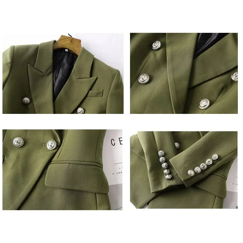 A4754 2024 New Arrivals Army Green Double Breasted Spring Slim Plus Size Coat Ladies Suit