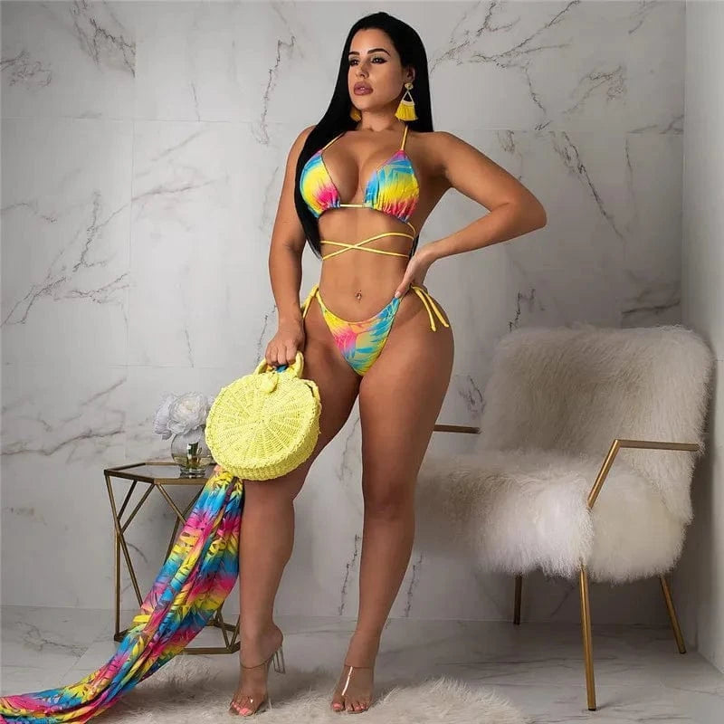 A5036 2024 Brand New  Long Skirt Bikini Suit Halter Fashion Sexy 3 Piece Bikini Set Women