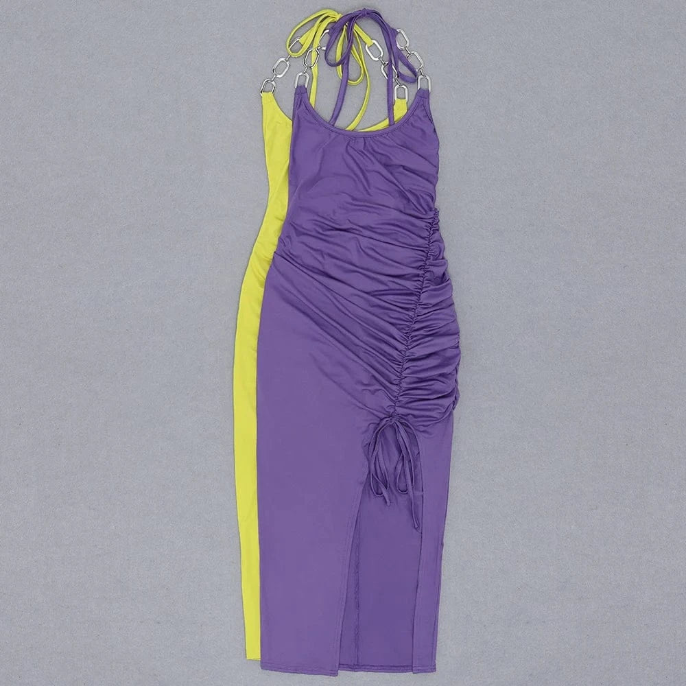 A5358  Fashion Purple Strapless Chain Cutout Loose Woman Spring Dresses 2024 Sexy
