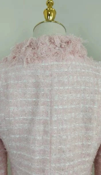 A5825 Droppshiping Pink Plus size Tweed Jacket Long Sleeves Beaded Women Winter Coat