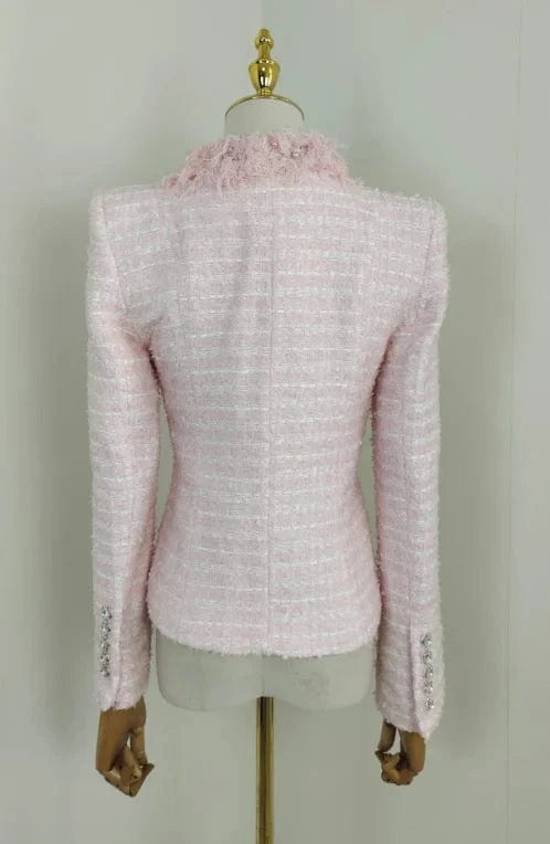 A5825 Droppshiping Pink Plus size Tweed Jacket Long Sleeves Beaded Women Winter Coat