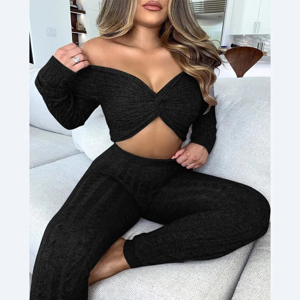 A6610 Best selling high quality sweater women winter sets undefined piece sets bodycon outfits strapless 2 piece sets clothing