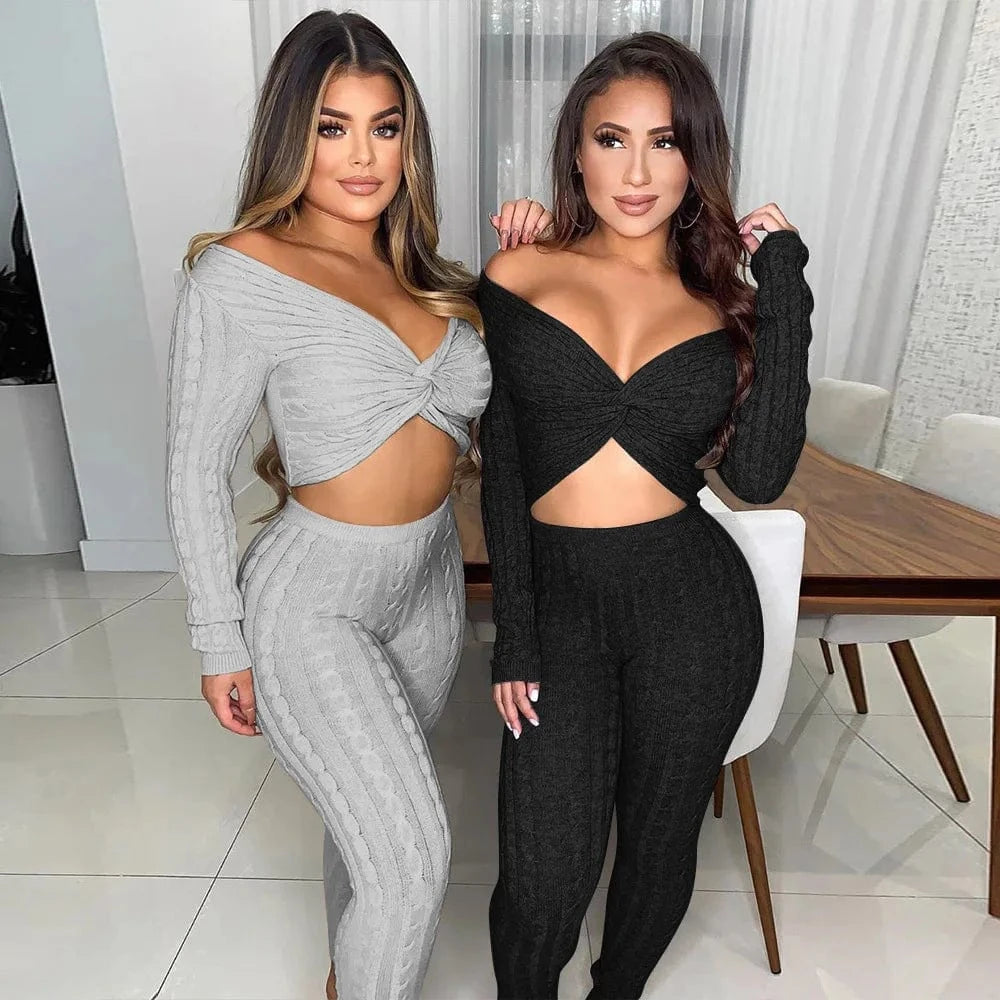 A6610 Best selling high quality sweater women winter sets undefined piece sets bodycon outfits strapless 2 piece sets clothing