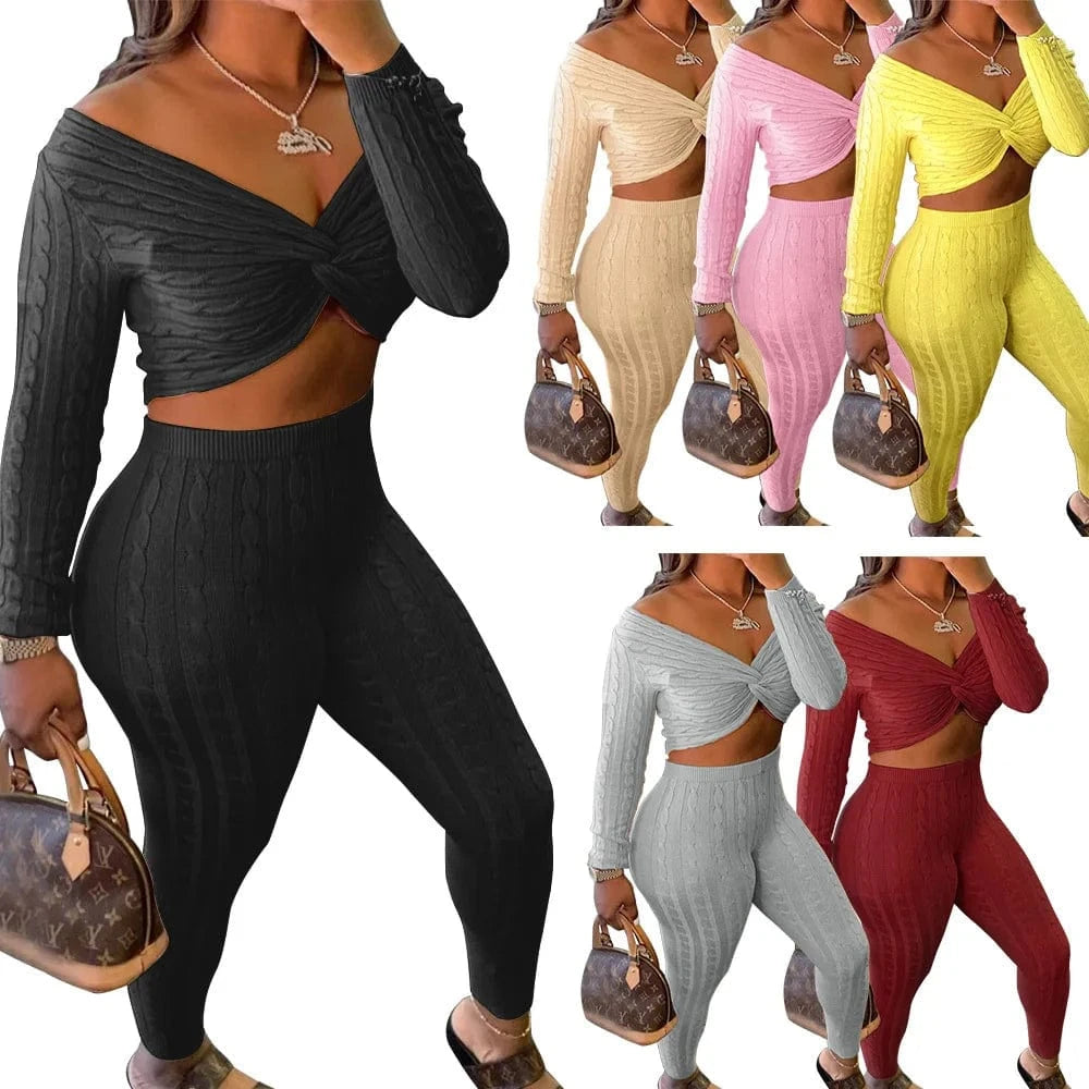 A6610 Best selling high quality sweater women winter sets undefined piece sets bodycon outfits strapless 2 piece sets clothing