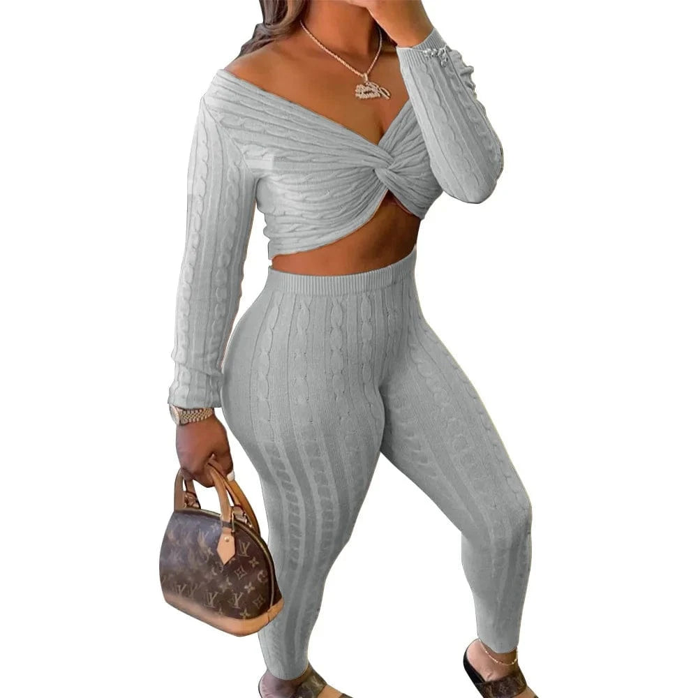 A6610 Best selling high quality sweater women winter sets undefined piece sets bodycon outfits strapless 2 piece sets clothing