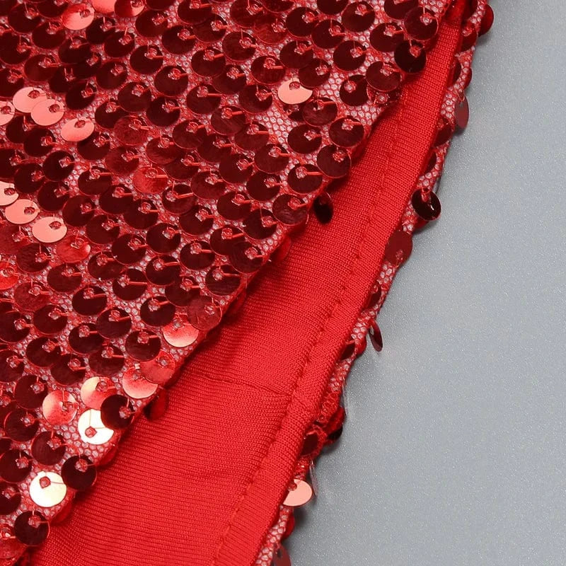 A9214 Elegant Style Spaghetti Strap Women Mini Dress Red Sequined Ladies Christmas Party Dress