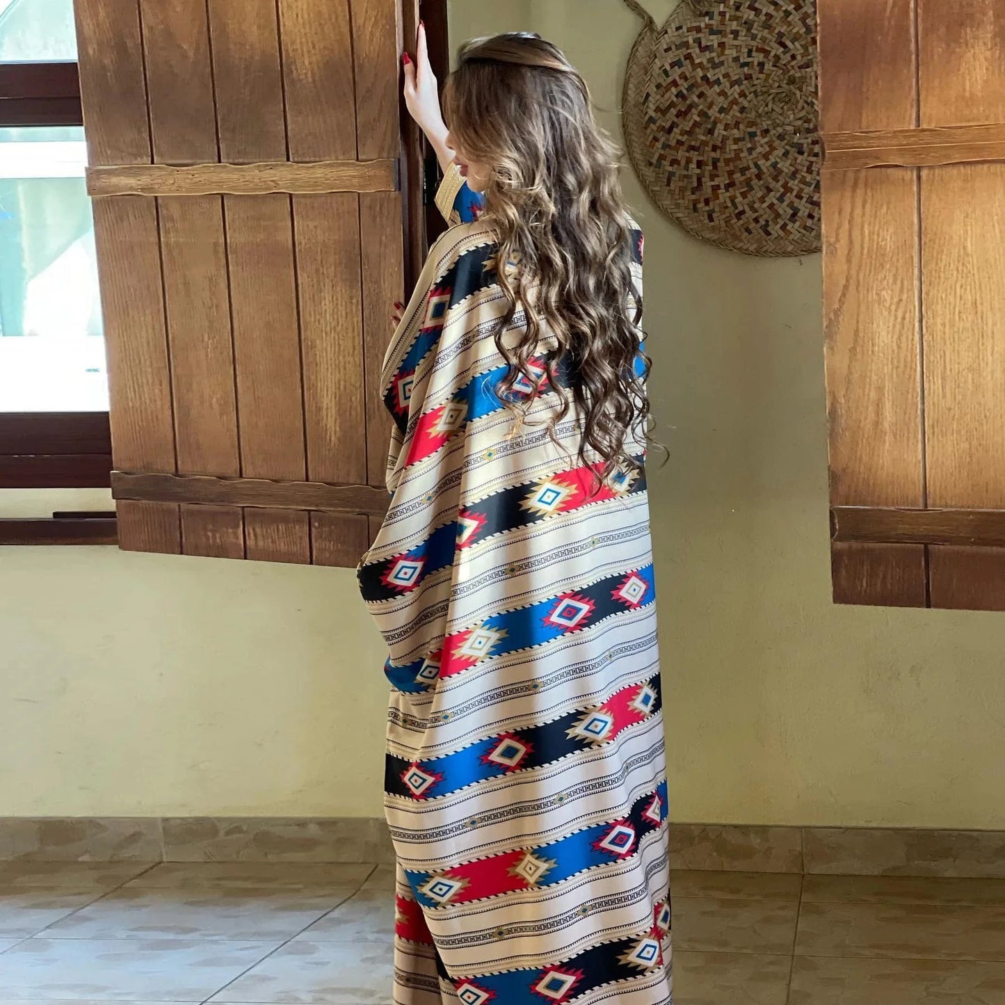 AB198 Traditional Muslim Clothing Middle East Stripe Bat Sleeve Muslim Vest Cardigan Two piece Abaya Set Muslim women Dress