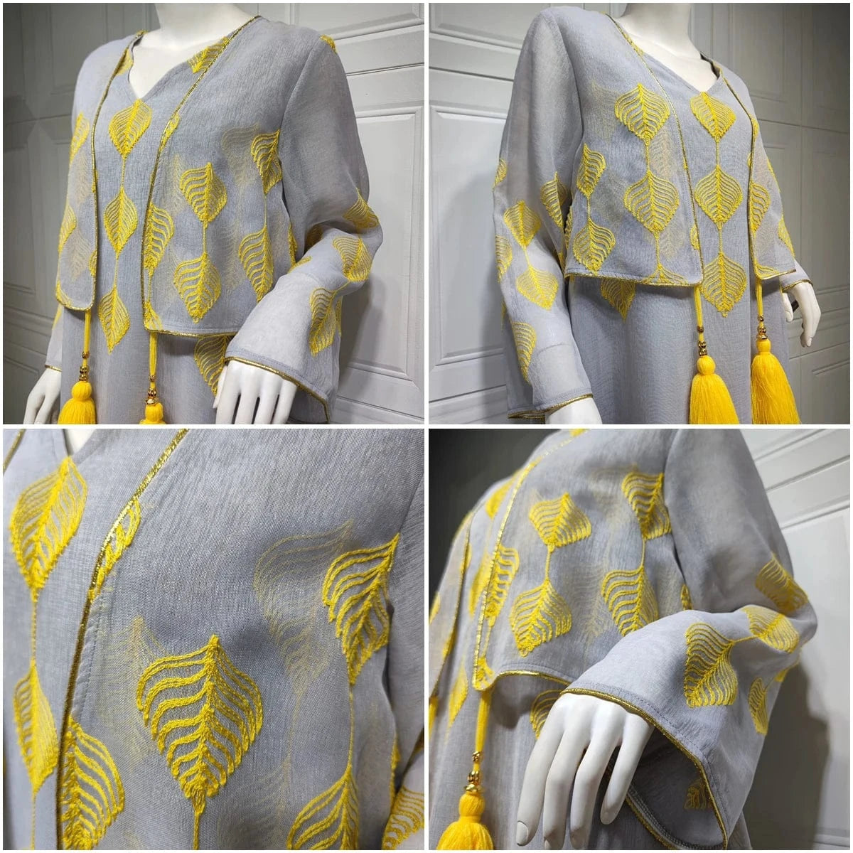 AB248 High Quality False Two piece Dress Tassel Splicing Mesh Robe De Soiree Middle East Muslim Dress For Women Moroccan Dress